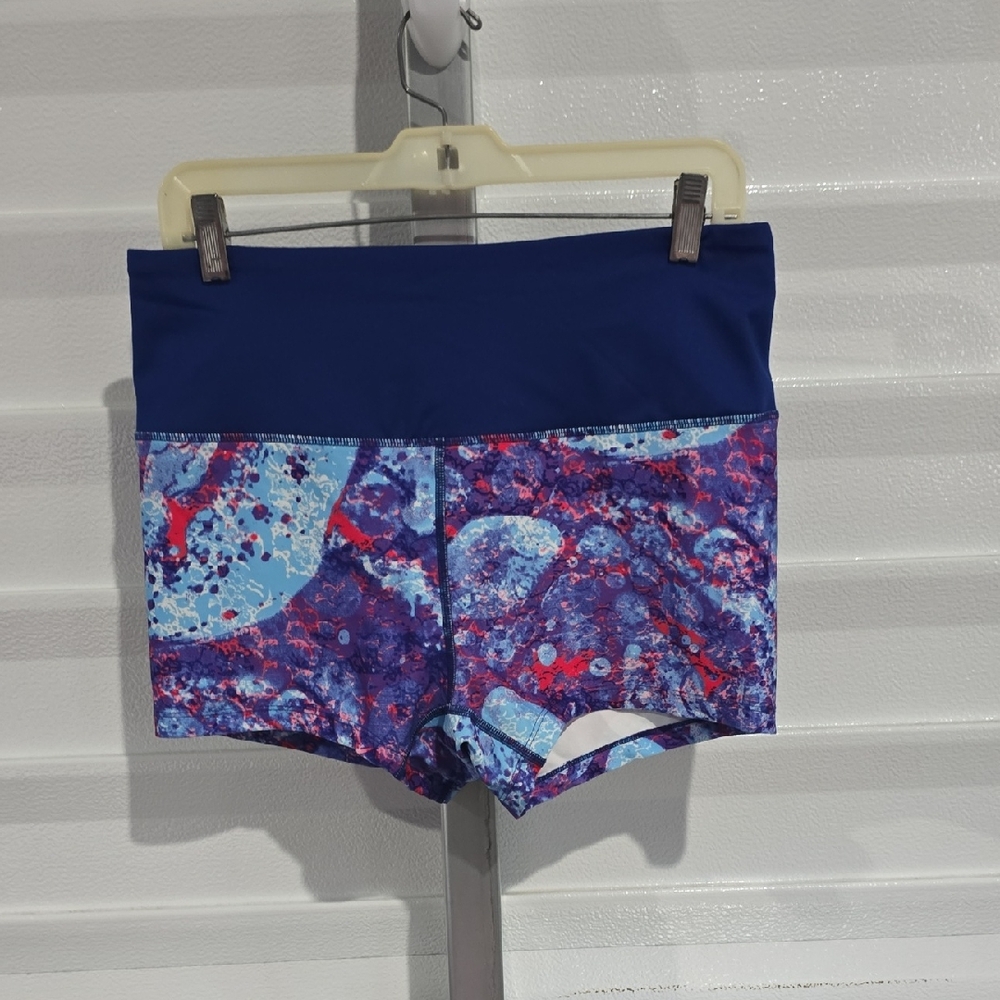 Loco Skailz Marbled Blue & Purple Bike Shorts with Navy Waistband Size‎ Large